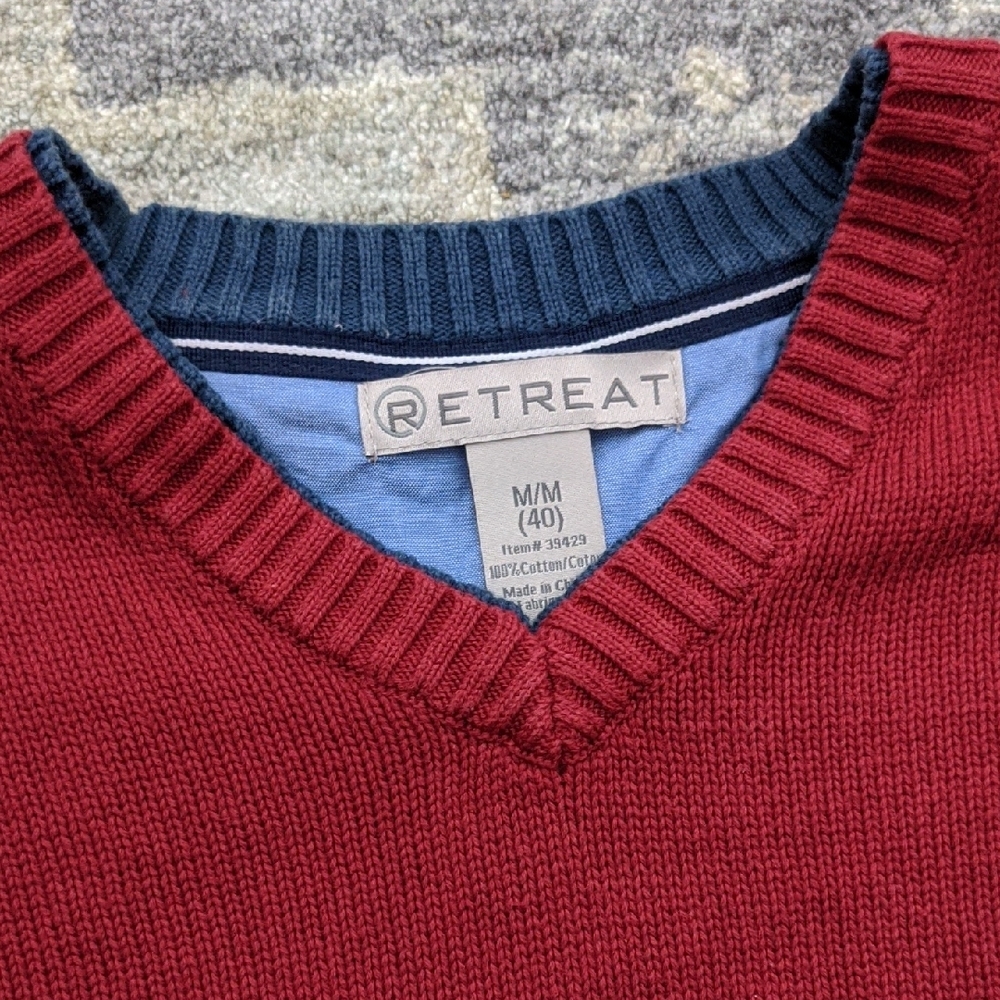 Men's Burgundy V-Neck Sweater - Picture 2 of 3